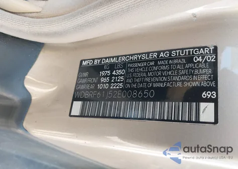 2002 Mercedes-Benz C 240 из США, поврежденный, VIN WDBRF61J52E008650